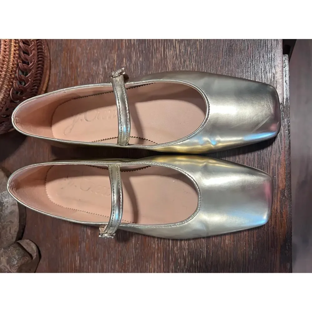 J.Crew Square Toe Mary Jane Shoes - Metallic Soft Gold Ballerina Flats - Sz 7